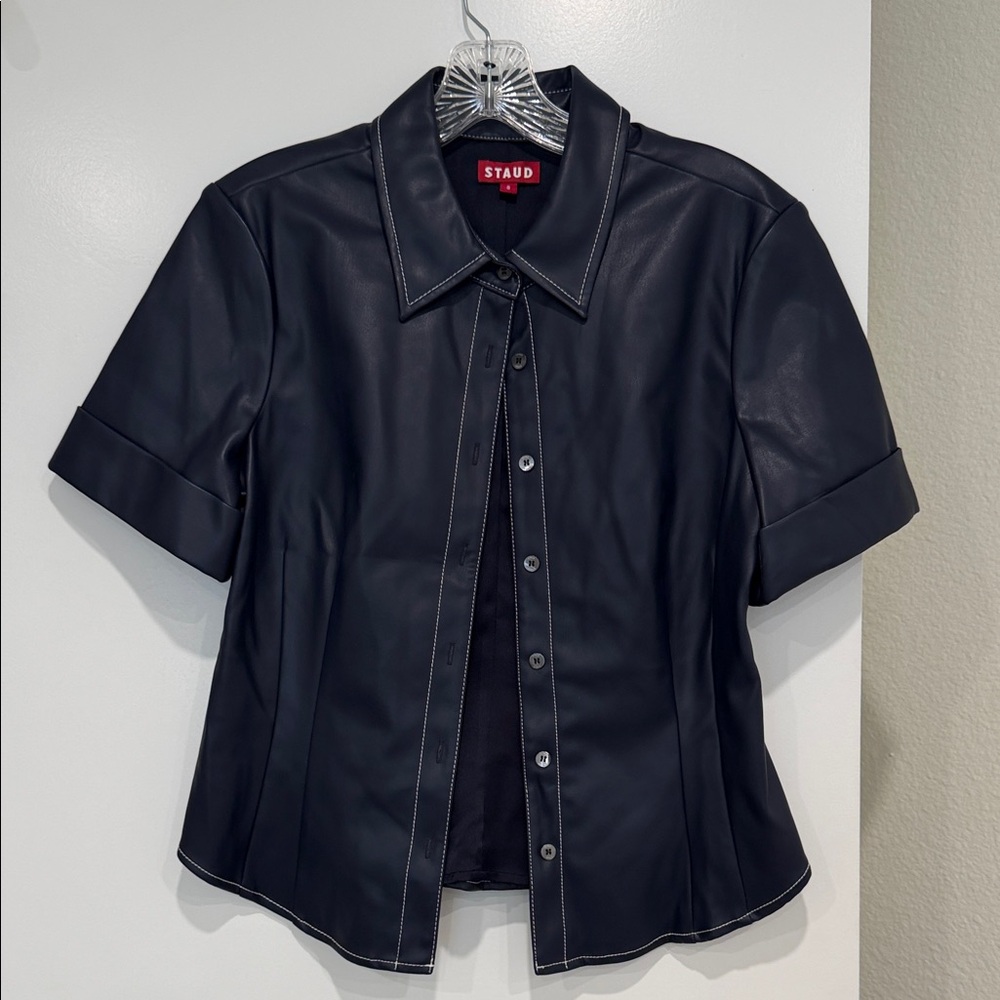 STAUD Navy Short Sleeve Button Down Shirt